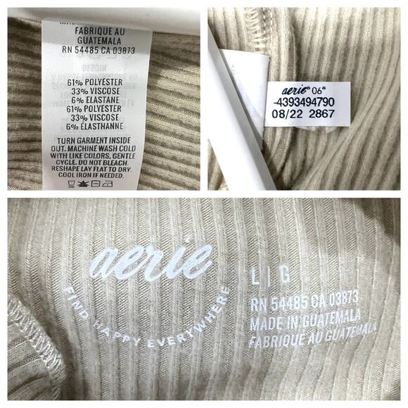 Aerie Top Women's L Oatmeal Y2K Cottagecore Ribbed Mock Neck Cropped Feminine - Picture 4 of 6